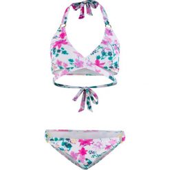 Bikini z ramiączkami wiązanymi na szyi (2 części) bonprix biało-różowy z nadrukiem. Bikini marki bonprix. Za 89.99 zł.