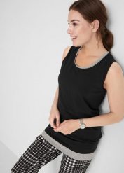 Długi top z bawełną (zestaw 2 szt.). Czarne topy bonprix, bez wzorów, z bawełny, bez kołnierzyka, bez ramiączek. Za 69.99 zł.