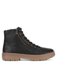 Rieker Botki N0031-00 Czarny. Czarne botki Rieker, bez wzorów, bez obcasa, na płaskiej podeszwie, bez zapięcia. Za 295.00 zł.