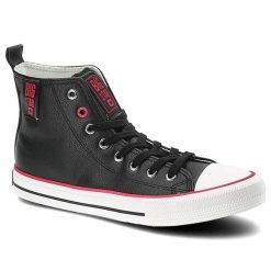 Trampki damskie Big Star, z cholewką z materiału syntetycznego sznurowane na metalowych oczkach, czarnoczerwone, JJ274131. Czarne trampki BIG STAR, bez wzorów, z gumy, retro, przed kolano, bez zapięcia. Za 89.00 zł.