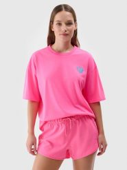 4F T-shirt oversize z nadrukiem damski - fuksja XS. Czerwone t-shirty 4f, xs, bez wzorów, z bawełny, klasyczne, bez kołnierzyka, bez ramiączek. W wyprzedaży za 39.99 zł.