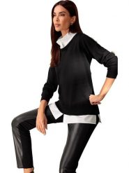 Heine Sweter w kolorze czarno-białym rozmiar: 40. Czarne swetry Heine, z aplikacjami, z wełny, bez ramiączek. Za 122.67 zł.