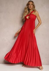 Czerwona Asymetryczna Sukienka Plisowana na Jedno Ramię z Gumką w Talii Elashay. Czerwone sukienki Renee, s, bez wzorów, z materiału, eleganckie, z asymetrycznym kołnierzem, bez ramiączek, maxi, asymetryczne. W wyprzedaży za 111.99 zł.