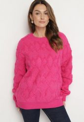 Fuksjowy Sweter o Luźnym Kroju i Wzorzystym Splocie ze Ściągaczami Elondrae. Czerwone swetry Born2be, uniwersalny, bez wzorów, z bawełny, eleganckie, bez ramiączek. W wyprzedaży za 135.99 zł.