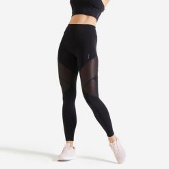 Legginsy fitness damskie Domyos. Czarne legginsy DOMYOS, bez wzorów, z materiału, eleganckie, długie. Za 69.99 zł.