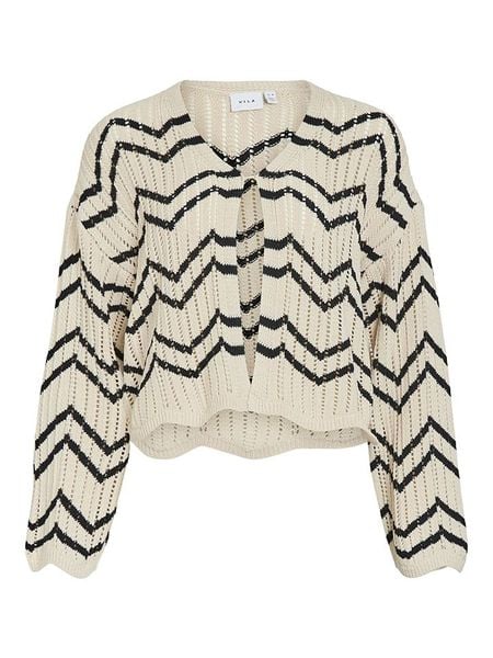 Vila Kardigan "Autra" w kolorze kremowo-czarnym rozmiar: S. Brązowe swetry Vila, s, bez wzorów, bez ramiączek. Za 83.22 zł.