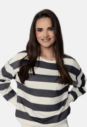 Bluza w paski B-MAGNE. Białe bluzy Volcano, m, bez wzorów, z jeansu, eleganckie, bez ramiączek, bez kaptura. Za 159.99 zł.