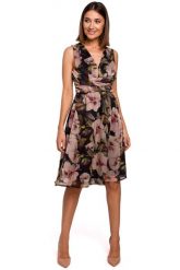 Sukienka w Kwiaty z Podkreśloną Talią - Model 3. Brązowe sukienki MOE, l, bez wzorów, z materiału, bez kołnierzyka, bez ramiączek, rozkloszowane. Za 309.90 zł.