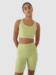 4F Biustonosz treningowy z niskim wsparciem damski - zielony M. Zielone biustonosze sportowe 4f, bez wzorów, z dzianiny, na fitness i siłownię. W wyprzedaży za 69.99 zł.