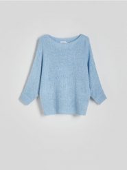 Sweter kimono - jasnoniebieski. Niebieskie swetry Reserved, l, bez wzorów, z dzianiny, bez ramiączek. W wyprzedaży za 59.99 zł.