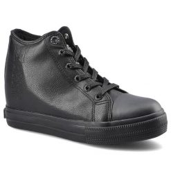 Czarne Sneakersy Damskie Big Star Stylowe Obuwie. Czarne botki BIG STAR, bez wzorów, ze skóry ekologicznej, eleganckie, bez obcasa, na koturnie, bez zapięcia. Za 109.00 zł.