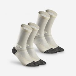 Skarpety turystyczne Hike 500 długie 2 pary. Brązowe skarpetki QUECHUA, bez wzorów, z elastanu. Za 59.99 zł.