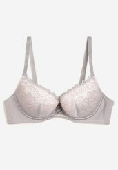 Szaro-Różowy Biustonosz Push Up z Ozdobną Koronką i Zawieszką Gialine. Szare biustonosze Renee, z aplikacjami, z koronki. W wyprzedaży za 31.99 zł.