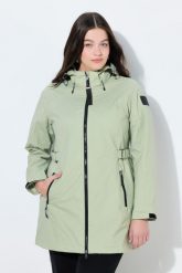 Damskie Kurtka funkcyjna HYPRAR wodoodporna trapezowy krój kaptur. Zielone kurtki Ulla Popken, plus size, bez wzorów, z elastanu, z kapturem. Za 739.99 zł.