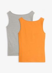 Tank top z dekoltem łódką, 2 szt. Szare topy bonprix, uniwersalny, bez wzorów, bez kołnierzyka, bez ramiączek. Za 55.98 zł.
