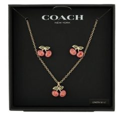 Zestaw naszyjnik i kolczyki Coach. Żółte kolczyki Coach, złote. Za 599.99 zł.