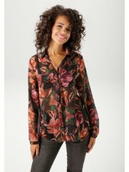 Aniston Bluzka w kolorze czarno-czerwonym rozmiar: 46. Czarne bluzki Aniston, bez wzorów, bez kołnierzyka, bez ramiączek. Za 90.95 zł.