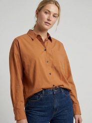 MOSS COPENHAGEN Koszula "Ghina" w kolorze karmelowym rozmiar: M/L. Brązowe koszule Moss Copenhagen, l, bez wzorów, z bawełny, bez kołnierzyka, bez ramiączek. Za 166.32 zł.