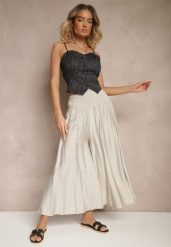 Jasnoszare Spodnie o Szerokim Kroju Kuloty High Waist o Długości 7/8 Ulanova. Szare jeansy Renee, bez wzorów, z jeansu, eleganckie, z podwyższonym stanem. W wyprzedaży za 32.99 zł.