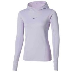 Bluza do biegania damska Mizuno Active Warm Hooded. Niebieskie bluzy Mizuno, bez wzorów, sportowe, bez ramiączek, bez kaptura. Za 139.99 zł.