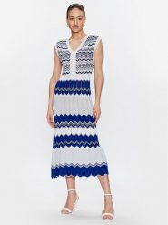 Morgan Sukienka dzianinowa 231-RMGUI Niebieski Regular Fit. Niebieskie sukienki Morgan, s, bez wzorów, z dzianiny, bez kołnierzyka, bez ramiączek. Za 339.99 zł.