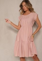 Ciemnoróżowa Rozkloszowana Sukienka z Wiskozy Linurea. Czerwone sukienki Renee, na co dzień, bez wzorów, z wiskozy, eleganckie, bez kołnierzyka, bez ramiączek, midi, rozkloszowane. W wyprzedaży za 75.99 zł.