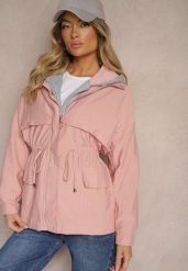 Różowa Kurtka Parka z Dodatkiem Bawełny Wykończona Troczkami Zapinana na Napy Velona. Czerwone kurtki Renee, l, bez wzorów, z bawełny, eleganckie, bez kaptura. W wyprzedaży za 111.99 zł.
