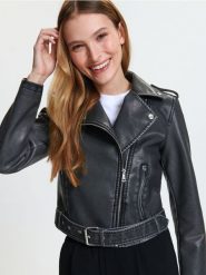 Kurtka ramoneska - czarny. Czarne kurtki Sinsay, l, bez wzorów, ze skóry, bez kaptura. Za 99.99 zł.