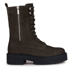 Botki Geox. Szare botki Geox, bez wzorów, bez obcasa, na płaskiej podeszwie, bez zapięcia. Za 399.99 zł.