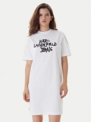 Karl Lagerfeld Jeans Sukienka codzienna B1W13043 Biały Regular Fit. Białe sukienki Karl Lagerfeld Jeans, na co dzień, m, bez wzorów, z bawełny, bez kołnierzyka, bez ramiączek, proste. Za 439.99 zł.