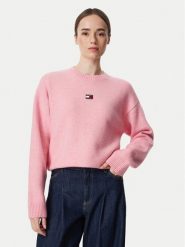 Tommy Jeans Sweter Fluffy Badge DW0DW23831 Różowy jasny Regular Fit. Czerwone swetry Tommy Jeans, xl, bez wzorów, z jeansu, bez ramiączek. Za 449.99 zł.