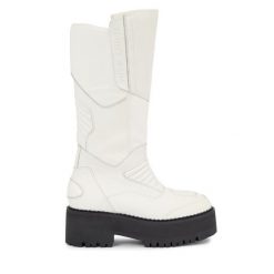 Kozaki Tommy Jeans. Białe kozaki Tommy Jeans, bez wzorów, z jeansu, bez obcasa, na płaskiej podeszwie, bez zapięcia. Za 1,099.00 zł.