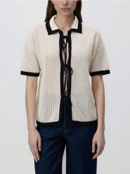 Sweter z wiązaniem - kremowy. Białe swetry Reserved, l, bez wzorów, z bawełny, bez ramiączek. Za 119.99 zł.