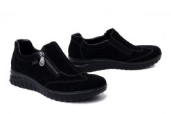 RIEKER TEX 59071-00 black, półbuty damskie. Czarne półbuty wsuwane Rieker, bez wzorów, z gumy, bez obcasa. Za 389.90 zł.