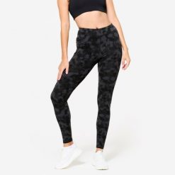 Legginsy fitness damskie Domyos. Szare legginsy DOMYOS, bez wzorów, z bawełny, sportowe. Za 59.99 zł.