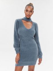 Guess Sukienka dzianinowa W3BK0Z Z3BS0 Granatowy Slim Fit. Niebieskie sukienki Guess, s, z aplikacjami, z dzianiny, bez kołnierzyka, bez ramiączek. Za 319.99 zł.