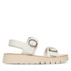 Sandały Fly London. Białe sandały Fly London, bez wzorów, bez obcasa, na płaskiej podeszwie, bez zapięcia. Za 505.99 zł.