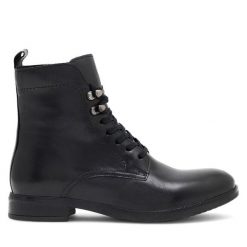 Trzewiki Lasocki. Czarne botki Lasocki, bez wzorów, bez obcasa, na płaskiej podeszwie, bez zapięcia. Za 169.99 zł.