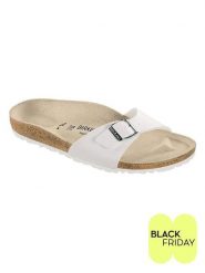 Birkenstock Klapki "Madrid" w kolorze białym rozmiar: 43. Białe klapki Birkenstock, bez wzorów, klasyczne, z otwartym noskiem, bez obcasa, bez zapięcia. Za 220.45 zł.
