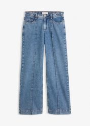 Jeansy wide leg, średni stan. Niebieskie jeansy bonprix, bez wzorów, z jeansu. Za 149.99 zł.