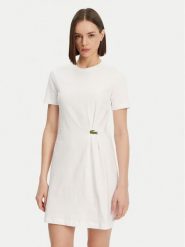 Lacoste Sukienka codzienna EF0583 Biały Regular Fit. Białe sukienki Lacoste, na co dzień, bez wzorów, z bawełny, bez kołnierzyka, bez ramiączek, proste. Za 439.99 zł.