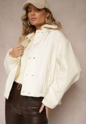 Biała Kurtka Zapinana na Napy z Odpinanym Kołnierzem i Materiałowymi Wstawkami Liolie. Białe kurtki Renee, l, bez wzorów, z jeansu, eleganckie, bez kaptura. W wyprzedaży za 262.49 zł.