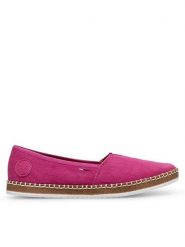 Rieker Espadryle M2278-31 Różowy. Czerwone espadryle Rieker, bez wzorów, z materiału, bez obcasa. Za 269.99 zł.