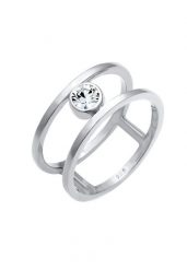 Elli PREMIUM Damskipodwójny soliter błyszczący 925 Sterling Silver Pierścionki 1 ct. Szare pierścionki Elli PREMIUM, z kryształem, srebrne. Za 248.99 zł.