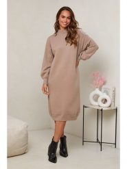 Soft Cashmere Sukienka dzianinowa w kolorze karmelowym rozmiar: 34/36. Brązowe sukienki Soft Cashmere, na co dzień, bez wzorów, z dzianiny, klasyczne, bez kołnierzyka, bez ramiączek, midi, proste. Za 118.84 zł.
