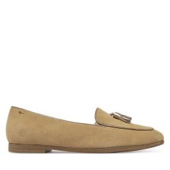 Mokasyny Tamaris. Brązowe mokasyny Tamaris, bez wzorów. Za 289.99 zł.