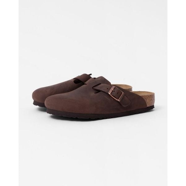 Klapki unisex Birkenstock Boston BS S. Brązowe klapki Birkenstock, z aplikacjami, z jeansu, eleganckie, bez obcasa, bez zapięcia. Za 811.00 zł.