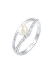 Elli Damski Elegancki Geo Design z perłą hodowlana słodkowodną i kryształami w srebrze 925 Sterling Silver pozłacane Pierścionki 1 ct. Szare pierścionki Elli, z perłą, pozłacane. Za 243.99 zł.