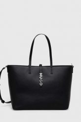 HUGO torebka kolor czarny. Czarne shopper bag Hugo, bez wzorów, na ramię, bez dodatków. Za 779.99 zł.