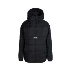 Damski płaszcz typu kangur z kapturem i kieszenią centralną DAPHNE. Czarne płaszcze IZAS, bez wzorów, z nylonu, sportowe, z kapturem. Za 443.43 zł.